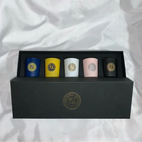NEW IN BOX set 5 FENDI frosted crystal FF logo VOTIVE CANDLES citronellol scent - Picture 1 of 16